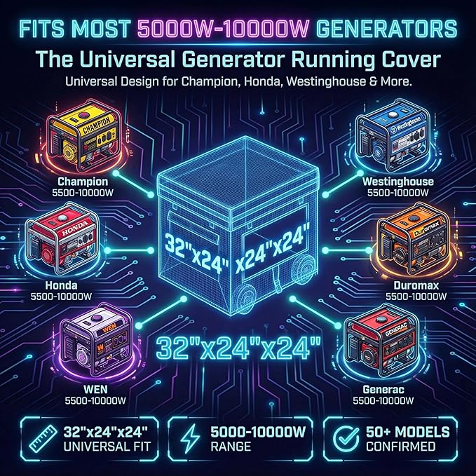 Generator Covers, Generator Covers While Running, 32X24X24 inches, Top Can be Opened, With Tool Bag and Visual Operation Window, Suitable for 3000W-12000W Frame Generator, Blue