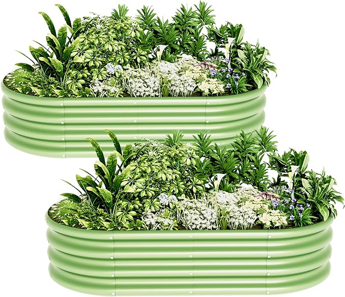 Oval Raised Garden Bed Kit, 4x2x1ft 2pcs, Galvanized Metal Planter Garden Boxes for Outdoor, for Vegetables, Fruits, Flower, Green