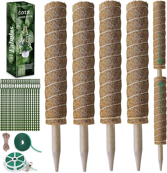 Fabulas Moss Pole 47.5 Inch - Monstera Plant Support, 4 Packs 16 Inch Plant Stakes for Indoor Plants Coco Coir Moss Pole Sticks for Climbing Potted Live Plants, Pothos, Philodendron, with Garden Ties
