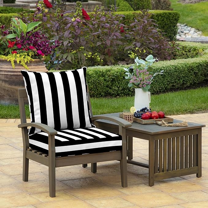 Arden Outdoor Deep Seat Cushion Set, 22 in x 24 in, Weather-Proof, Rain-Proof, Fade Resistant Patio Cushion Black Cabana Stripe