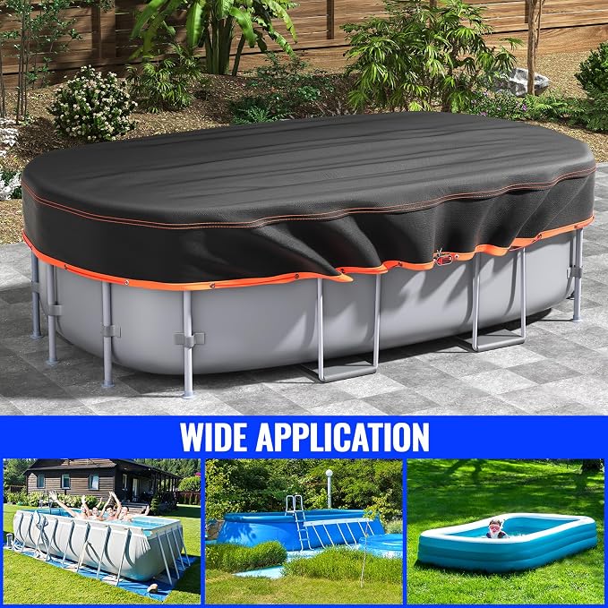 12x24Ft Oval Pool Cover - Solar Rectangular Covers for Above Ground Pools, Oxford Fabric Pool Covers for Above Ground Pools with Winch and Cable, Waterproof and Dustproof Swimming Pool Cover