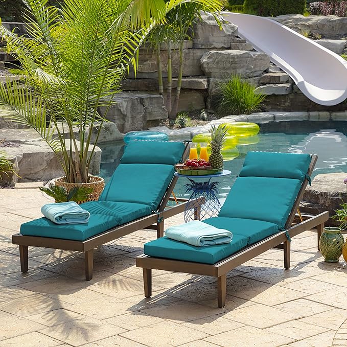 Arden Outdoor Chaise Cushion, 21 in x 72 in, Weather-Proof, Rain-Proof, Fade Resistant Patio Cushion for Chaise Lounger Lake Blue Leala