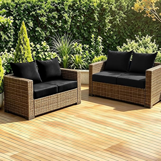 Patio Cushions for Outdoor Furniture, 24x24 Outdoor Couch Cushions, Waterproof & Fade-Resistant Patio Chair Cushions with Removable Cover, Replacement Outdoor Deep Seat Cushion, Black (Set of 2)