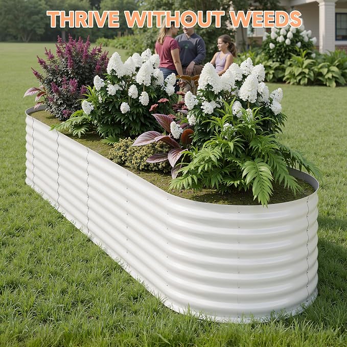 IDEALHOUSE 8x2x2 Ft Galvanized Metal Raised Garden Bed, 24-Inch Tall Outdoor Planter Box for Vegetables, Flowers & Herbs, Rust-Resistant Garden Beds for Backyard, Patio or Balcony, Beige
