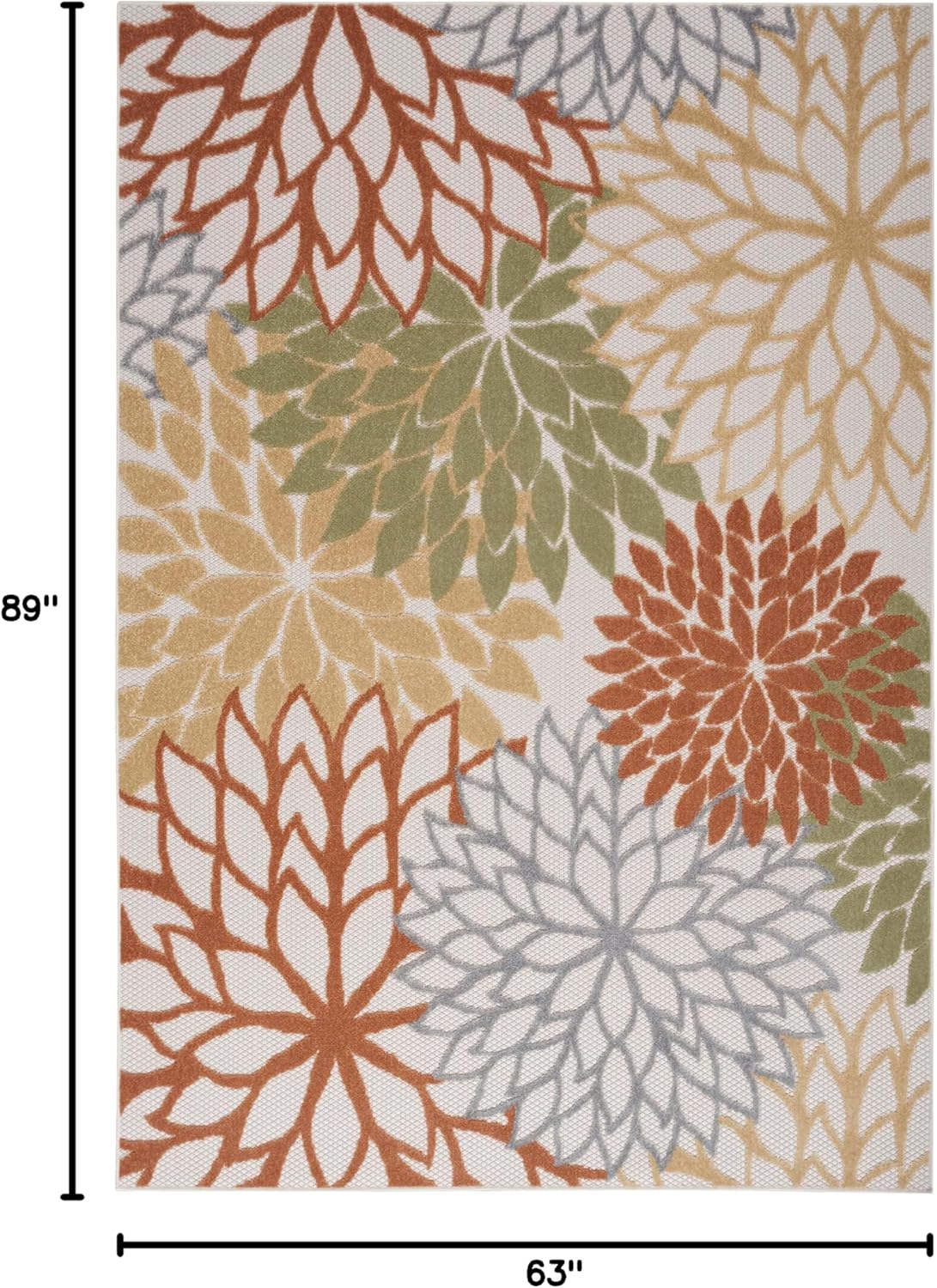 Nourison Home Aloha Indoor-Outdoor Ivory Multicolor 5'3" x 7'5" Area Rug, Easy Cleaning, Non Shedding, Bed Room, Living Room, Dining Room, Backyard, Deck, Patio (5x7)