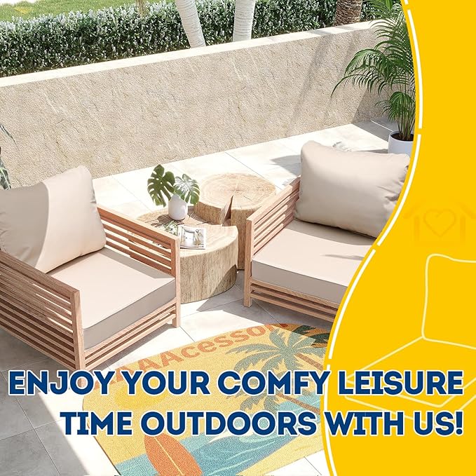 AAAAAcessories Outdoor Seat Cushions for Chairs, Fade-Resistant, Waterproof Patio Furniture Replacement Cushions, 24" x 24" x 5" + 24" x 19", Sandstone Beige
