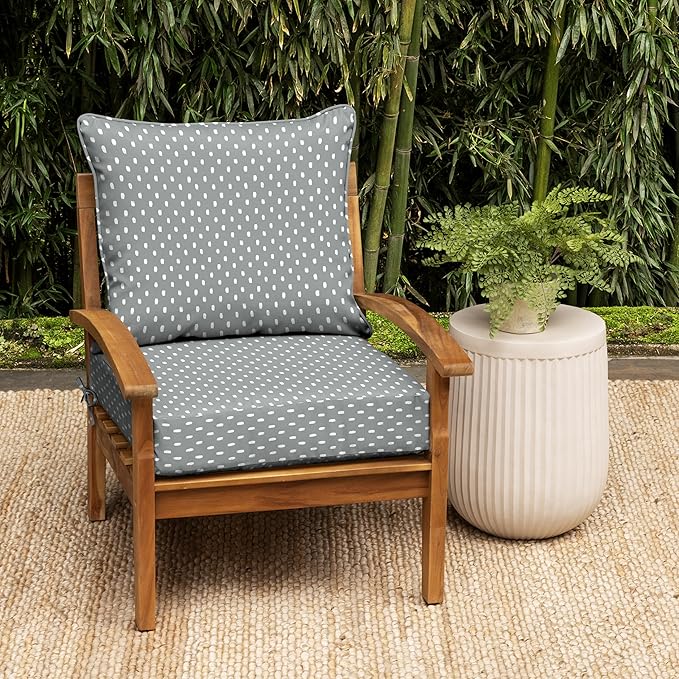 Arden earthFIBER Outdoor Deep Seat Cushion Set (4-Pack), 24 in x 24 in, Weather-Proof, Rain-Proof, Fade Resistant Patio Cushion for Chair, Sofa, and Couch Stone Grey Dot