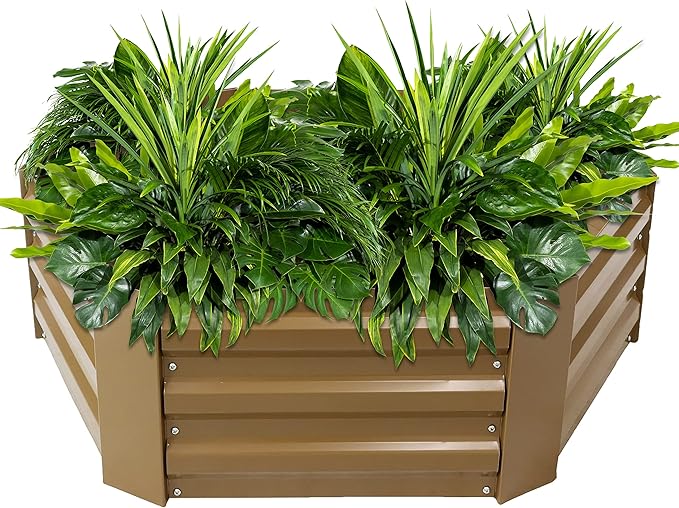 Sunnydaze Galvanized Raised Garden Bed Kit - 4x3x1 ft Outdoor Raised Garden Bed - Metal Planter Box for Vegetables, Flowers, Herbs - Brown - Hexagon