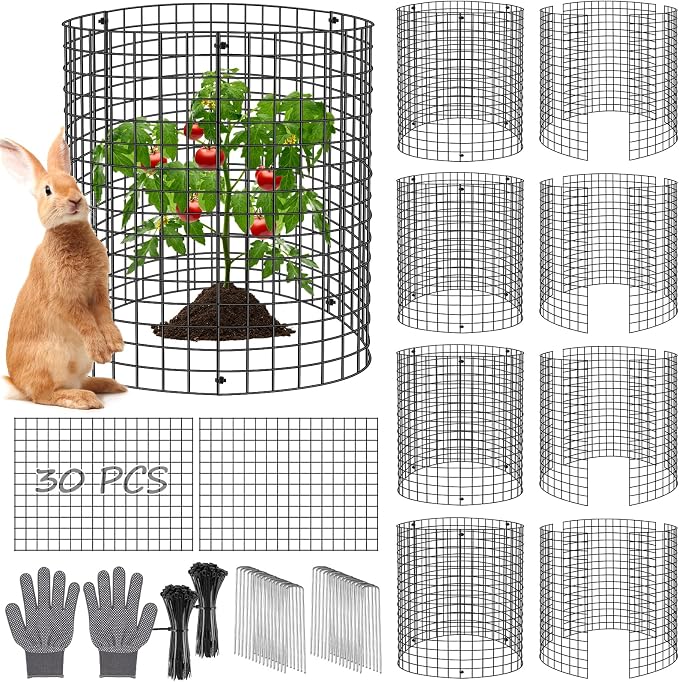 30 Pcs Plant Protectors from Animals, 16x12 Inch Large Metal Plant Cages Chicken Wire Cloche with Zip Ties and Stakes to Keep Animals Out, Garden Vegetables Shrubs Protection Bunny Barricades