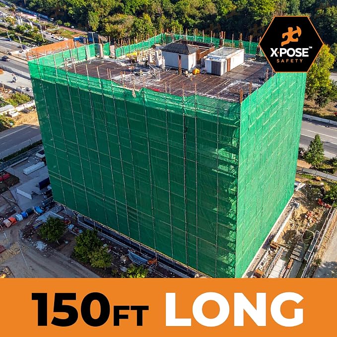 Xpose Safety Construction Safety Netting – 4' x 150', 1/4" Mesh Scaffold Safety Net, Temporary Material Roll, Visibility Fence, Heavy-Duty Fire Retardant, Green