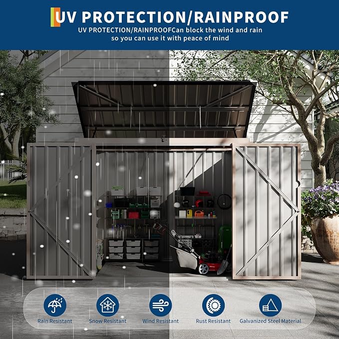 3x6 FT Metal Trash Can Shed, 2-Bin Outdoor Garbage Storage with Chain Lid, Weather-Resistant Bin Enclosure for Garden/Backyard/Patio