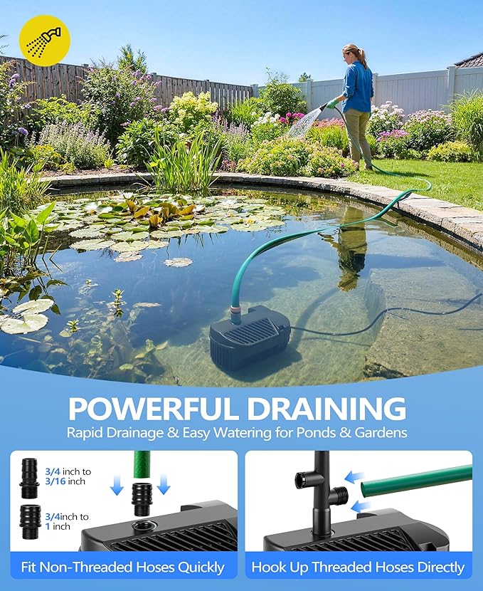 KimFilter Submersible Koi Pond Filter with Fountain Pump Kit - 790 GPH 60W Energy-Saving | 3 Adjustable Spray Nozzles | 33FT Weatherproof Cord | Filter Pump for Outdoor Ponds, Water Feature, Bird Bath