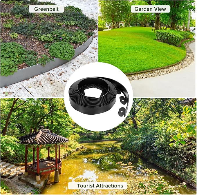 uxcell Landscape Edging, 1Pcs 30FT x 2" - Garden Edging Kit with 27 Stakes, Landscape Edging Border for Garden Lawn Flower Bed Yard Grass (Black)