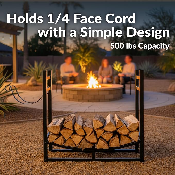 Sunnydaze 33" Indoor Firewood Rack with Kindling Log Holder - Heavy-Duty Outdoor Wood Storage for the Fire Pit or Fireplace - Black