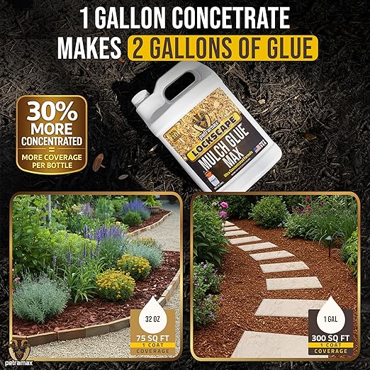 PetraMax Lockscape Mulch Glue for Landscaping Rocks Max Concentrate, Weed Barrier - Non-Toxic Pea Gravel Binder, Mulch & Rock Glue for Landscaping, Landscape Rock & Gravel Stabilizer - (1 Gal)