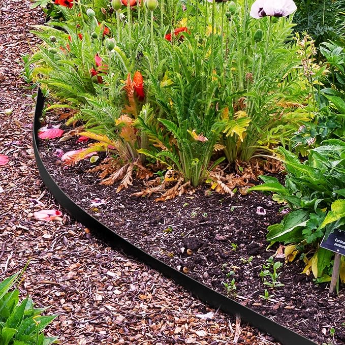 Worth Garden 6-Pack 4.5" H. Galvanized Steel Landscape Edging w/Black Powder Coating - 40" L x 4.5" H Strips - Hammer-in 16-Gauge Metal Edging Border w/ 7 Clips - Edge for Lawn Yard (20Ft Total)