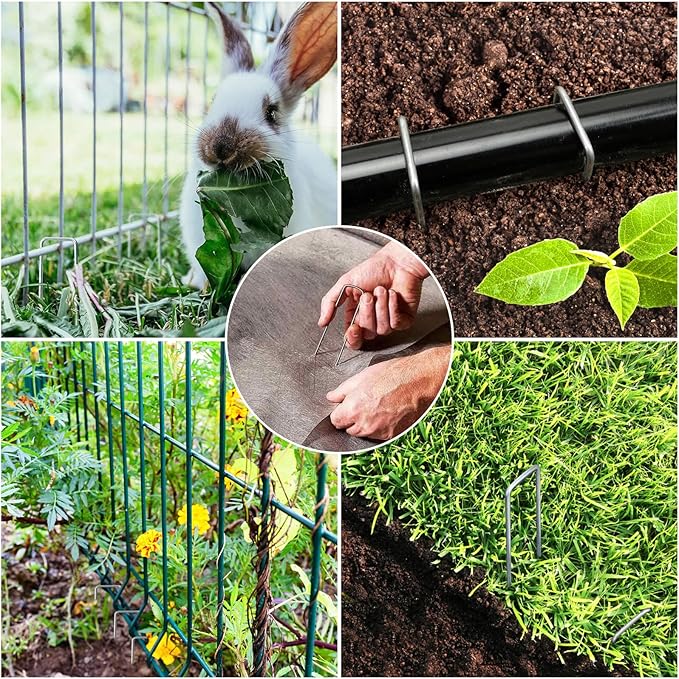HongWay 500 Pack 6 Inch Landscape Staples, Garden Staples Pins Galvanized 11 Gauge Ground Stakes Yard Lawn Staples for Turf Landscaping Fabric Fence Tent Irrigation Tube Outdoor Decorations