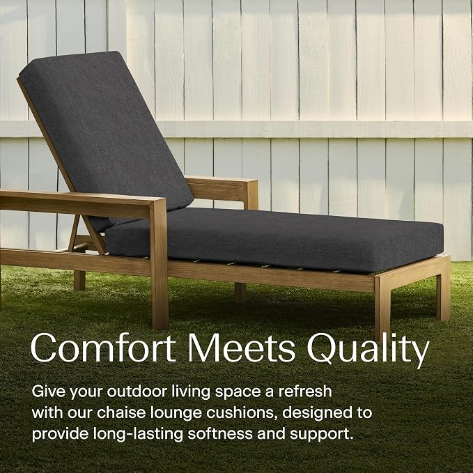 Honeycomb Outdoor Chaise Lounge Cushion for Patio Furniture, Water & Fade Resistant, Removable Cover, 21.5 x 70, Heritage Textured Solid Charcoal Grey