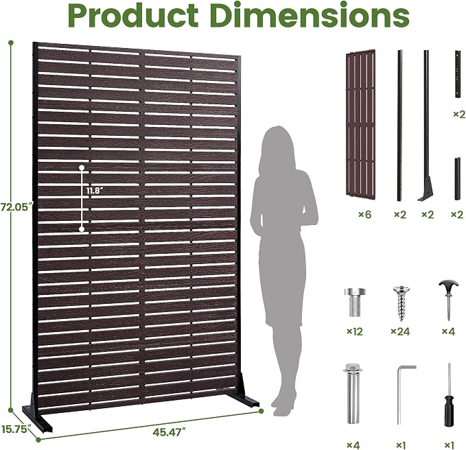 Outdoor Privacy Screen 72" H HDPE Decorative Freestanding Privacy Panel, Sandblasting Louvered Privacy Screens with Stand, Weather-Resistant Panel for Patio, Balcony, Backyard(6 Panels)