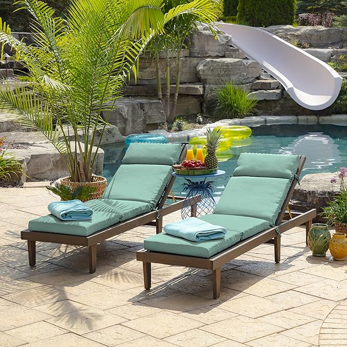 ARDEN Outdoor Chaise Cushion, 22 x 77, Rain-Proof, Fade Resistant Aqua Leala