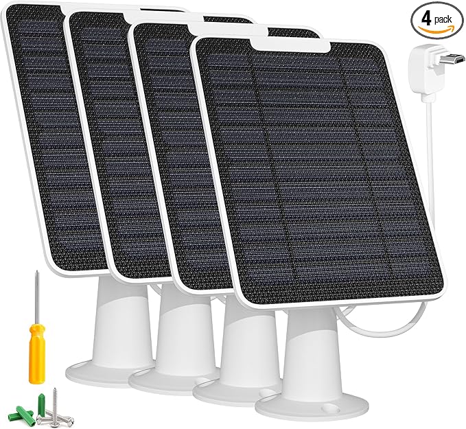 Solar Panel Charger with Micro USB Connection Compatible with Arlo Essential Spotlight/XL Spotlight Camera, 5W Arlo Essential Solar Panel, IP65 Waterproof 10ft Cable, (Not for 2K/2nd Gen), 4 Pack