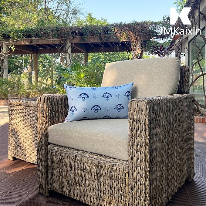 Pack of 2 Patio Lumbar Pillows, 12"x20" Fade Resistant Outdoor Waterproof Lumbar Pillow with Inners, Decorative Garden Lumbar Cushions for Home Patio Terrace Sofa Use