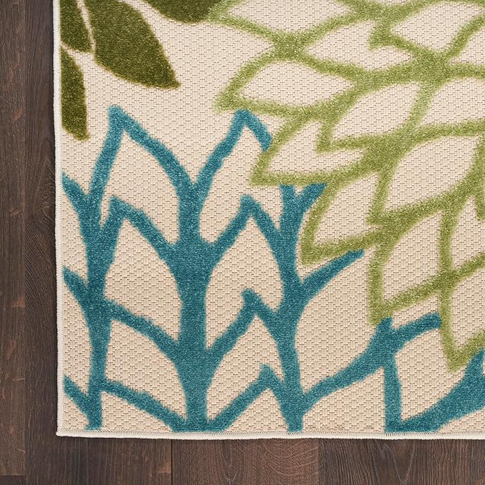 Nourison Home Aloha Tropical Indoor/Outdoor Green Multicolor 6' x 9' Area Rug, Easy Cleaning, Non Shedding, Bed Room, Living Room, Dining Room, Backyard, Deck, Patio (6x9)