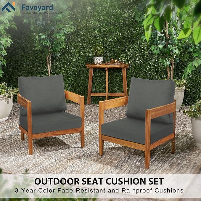 Favoyard Deep Seat Patio Cushions Rainproof & Fadeness Furniture Cushion Set for Outdoor with Polyester-Linen Fabric & Removable Cover, Hidden Zipper and Adjustment Straps（Seat 22x22In Back 22x18.5In）