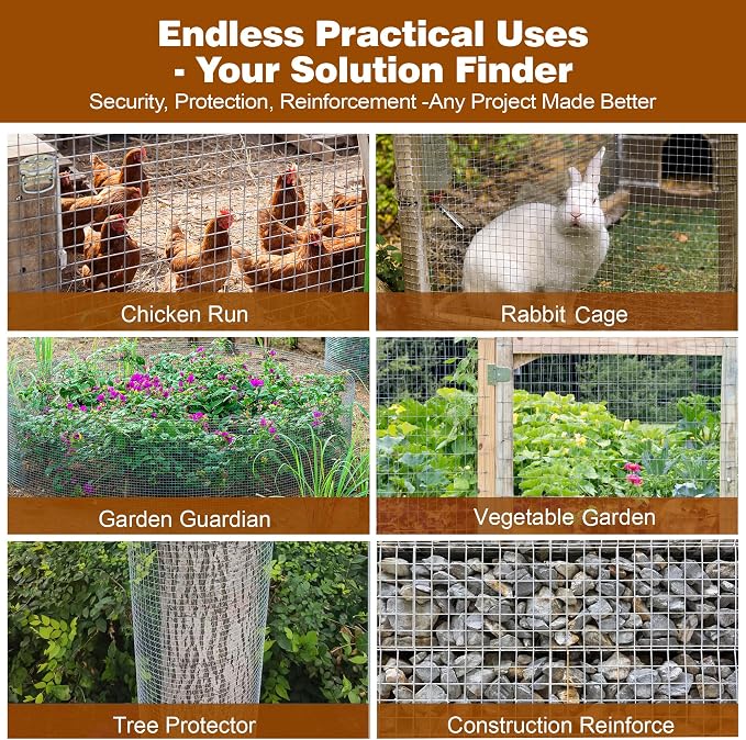 Chicken Wire Fencing Hardware Cloth 1/2 inch 19 Gauge Rust-Resistant Mesh Roll with Snips/Gloves for Chicken Coop/Vegetable/Garden/Plants/Poultry Enclosures/Tree/Gutter Guards 48 inch x 50 ft