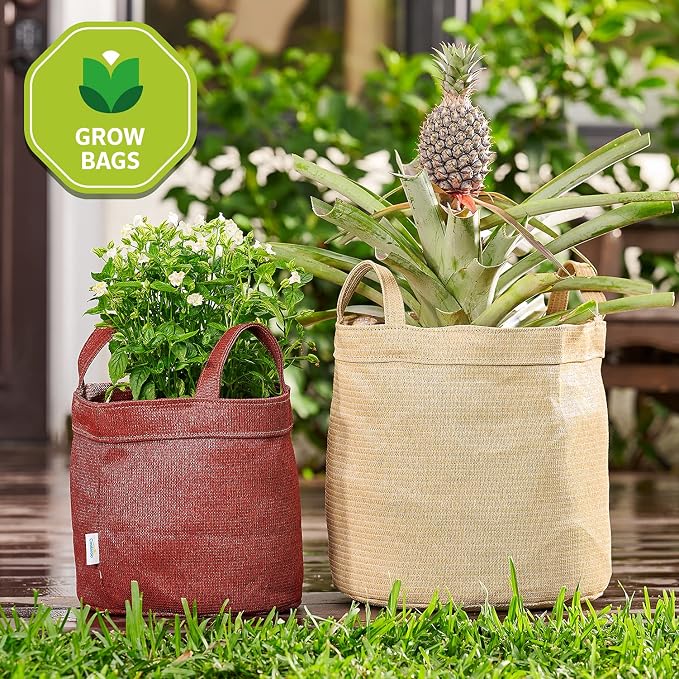 Coolaroo 2-Pack 10 Gallon Heavy Duty Plant Tomato Potato and Other Vegetables and Fruits Breathable Fabric Grow Planter Pot Bag with Handles, Desert Sand
