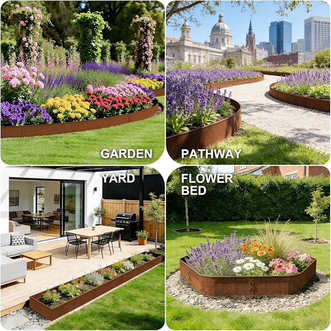 Cor Ten Steel Landscape Edging 40" L x 6" H, Hammer-in Landscape Edging, Metal Garden Edging Border with 6 Clips & Gloves - Edge for Lawn Yard COR-Ten Steel (6 Pack)