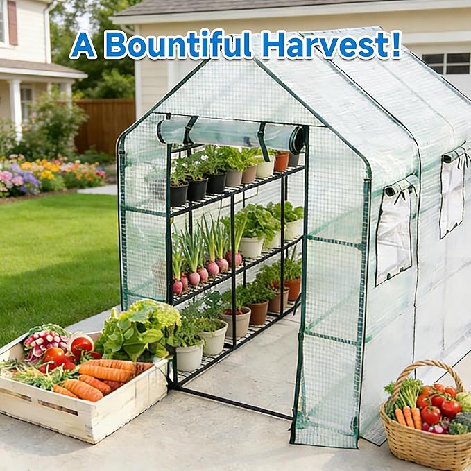 SUNGIFT Greenhouse for Outdoors, Walk-in Greenhouses 56 x 85 x 77 Inch, Portable Green House 3 Tiers 20 Shelves for Garden, Patio, Backyard, White
