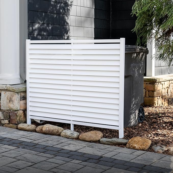 4ft H x 5ft W (1 Panel) No Dig Enclo Savannah Privacy Screen, Louvered White Vinyl Section, Trash Can Hider Outdoor, AC Barrier, Pool Equipment Enclosure, Outdoor Divider, AZ18041