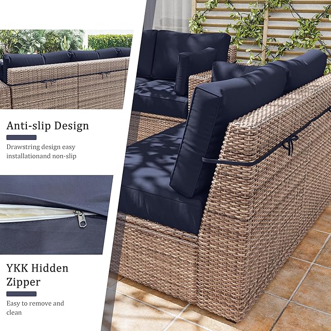 8p Outdoor Cushion Slipcovers Outdoor Patio Cushions Covers Replacement Waterproof with Zipper for 3-Seat Rattan Sofa Patio Furniture Cushion Covers, Covers Only