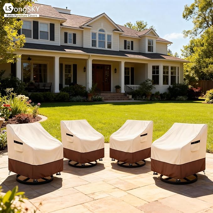 Patio Swivel Chair Cover 4 Pack,Waterproof Heavy Duty Patio Chair Covers,Swivel Chair Cover for Outdoor Furniture Covers Waterproof(33 W x 35 D x 36 H inches),Beige&Brown