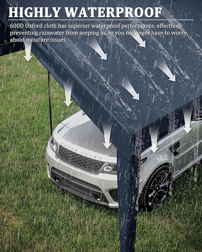 Carport Canopy Replacement Cover 12x20 Heavy Duty Outdoor Portable Car Canopy Oxford Waterproof UV & Tear Resistant Garage Canopy with Ball Bungees (Frame is Not Included)