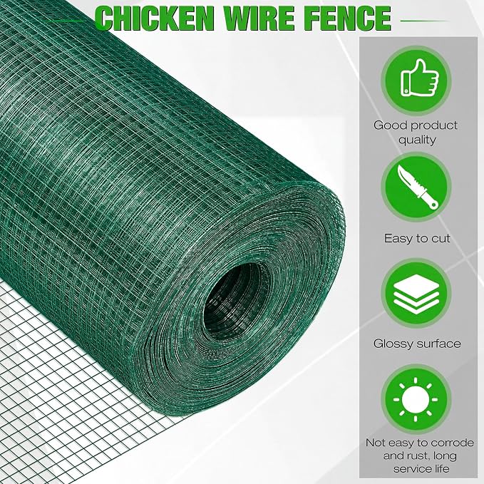 Tatuo Hardware Cloth 1/2 Inch 48in x 150ft Hot Dip Galvanized After Welded Cage Mesh Rolls 21 Gauge Metal Chicken Wire Roll Wire Fencing Poultry Netting for Raised Garden Rodent Animals(Green)