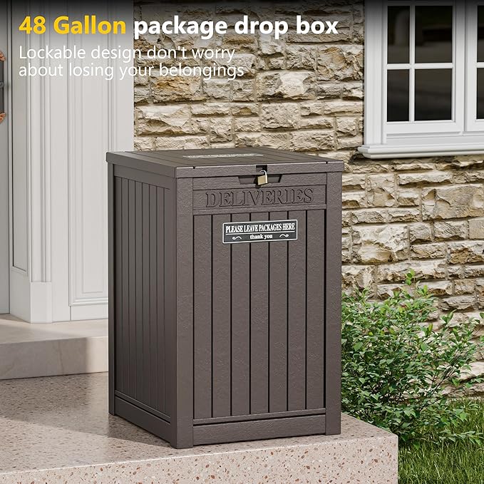 LHBGO Package Delivery Box for Outside, 48 Gallon Storage with Lockable Secure, Large Resin Outdoor Package Drop Container