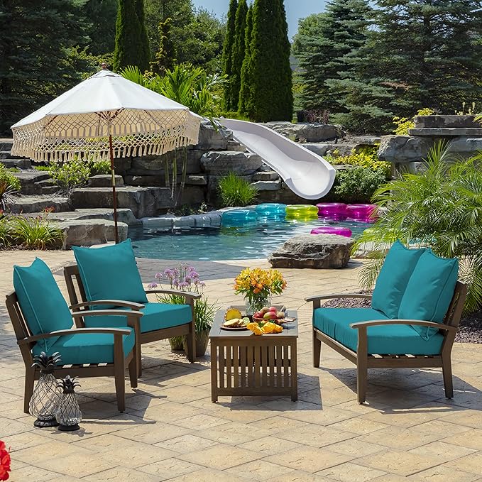 Arden Outdoor Foam Deep Seat Cushion Set (2-Pack), 24x24, Premium High-Density Foam, Never Flattens, Weather-Proof for Patio Chair Sofa Couch, Lake Blue Leala