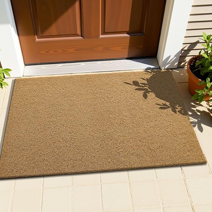 OLANLY Front Door Mat, Low Profile Doormat, Stain and Fade Resistant, Easy to Clean, for Indoor and Outdoor Entrances, Patio Porch or Entryway, Brown (47x32 Inch, Plain Brown)