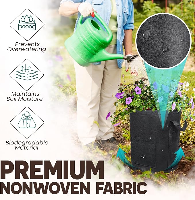 [Upgraded] 4PCS 20-Gallon Potato Grow Bags with Unique Harvest Window, Visible Window, Garden Planting Bag with Reinforced Handle, Nonwoven Fabric Pots for Tomato, Potato Growing Container - Black