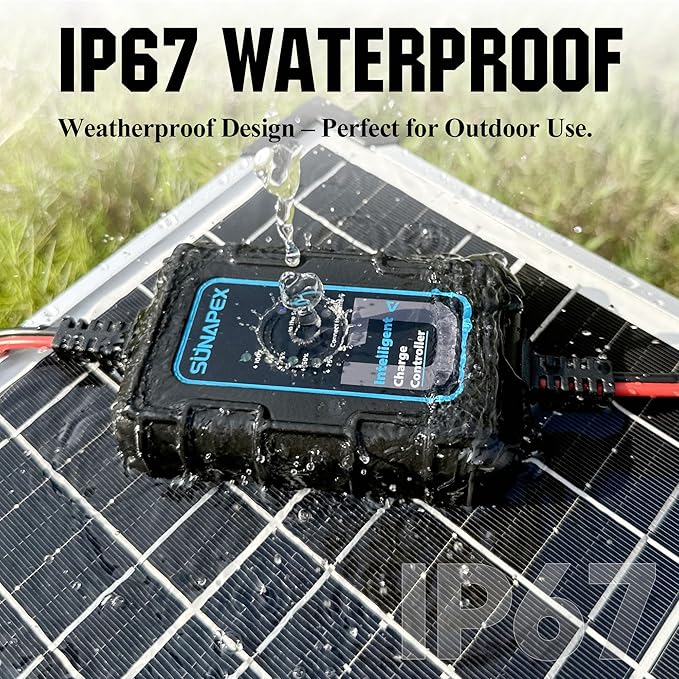Sunapex Solar Charger Controller 12V: 10A PWM Intelligent Solar Panel Controller 12Volt with LED Display - Waterproof Smart Regulator for RV Boat Car Battery - Tailored AGM Gel LiFePO4 Battery Charger