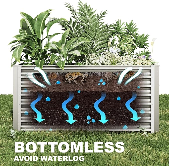 8x2x2ft Raised Garden Bed Kit, Galvanized Planter Garden Boxes Outdoor, Metal Raised Garden Beds for Vegetables,Fruits, Flower,Silver