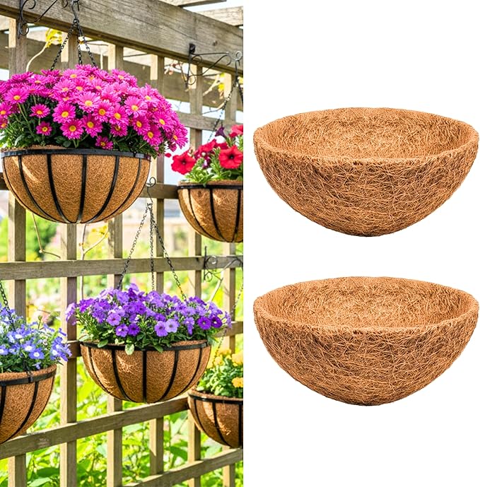 LaLaGreen 20" (2 Pack, Round) Coco Liners for Hanging Basket – Large Coir Fiber Replacement Liner for Pot, Outdoor Wall Mounted Planter – Also Available in 8/10/12/14/16/18 Inch & Different Shapes