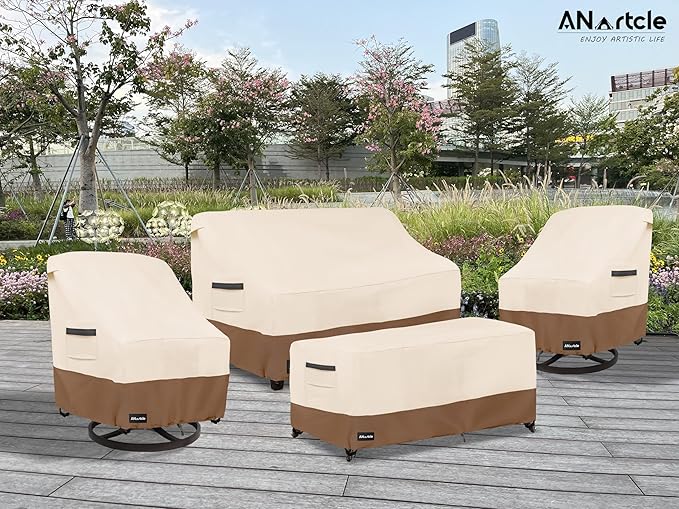 ANartcle Outdoor Swivel Lounge Chair Cover 2 Pack,600D Waterproof Heavy Duty Patio Chair Covers(30 W x 34 D x 38.5 H inches),Patio Swivel Chair Covers for Outdoor Furniture,Beige&Brown.