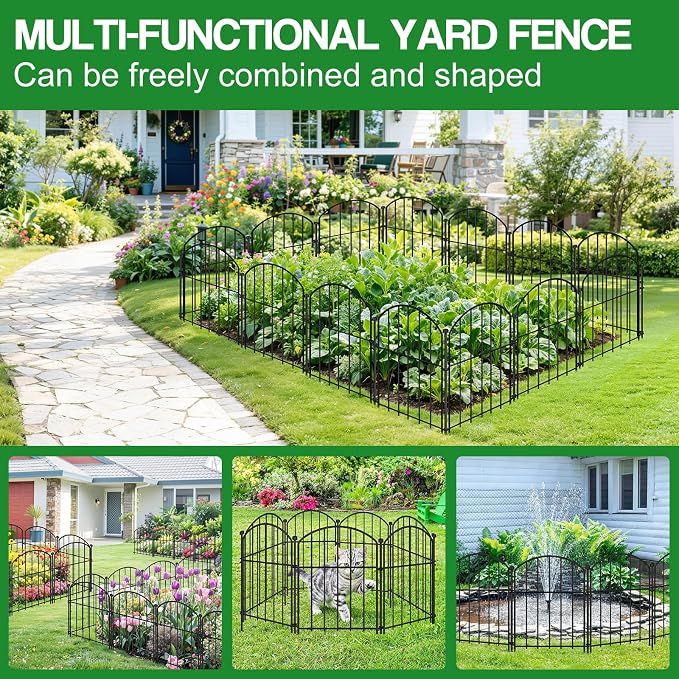 10 Pack Decorative Garden Fence Animal Barrier Fence, 17 in x 10 ft Rustproof Metal No Dig Fence Panels, Arched Small Garden Fence Barrier for Dog Rabbit Flower Bed Edging Yard Ground Patio Defense
