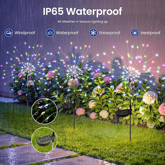 Solar Lights Outdoor, 120LED 2pack Fairy Garden Lights Decor for Outside Fireworks Lights Solar Powered for Yard, Patio, Pathway, Walkway, Balcony,Multicolor