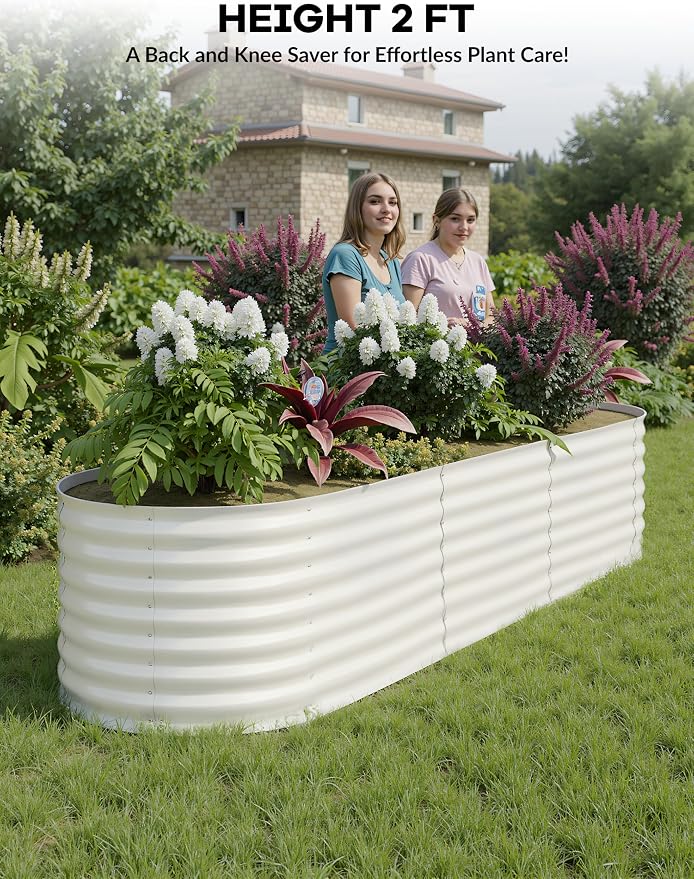 GarveeLife 8x2x2 ft 2-Pack Raised Garden Bed - Galvanized Steel Outdoor Planter Box for Vegetables, Flowers & Herbs - Durable Rust-Resistant Garden Box, Easy Assembly Raised Beds for Gardening,Beige