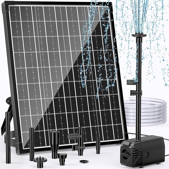 POPOSOAP Solar Water Fountain Pump, 30W Solar Pond Pump 160GPH Adjustable Flow, Dry-Run Protection, 16.5Ft Cord /6.6Ft Tubing for Pond/Waterfall/Garden/Hydroponics-P130H