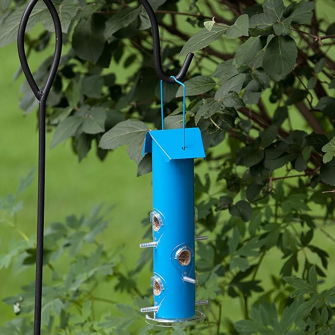 Perky-Pet Blue Metal Tube Wild Bird Feeder - 1 lb Capacity for Wild Bird Seed - Durable Construction - 391
